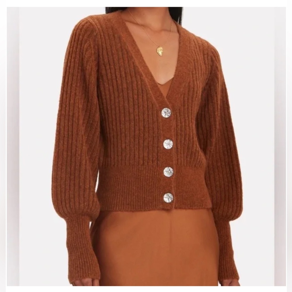 INTERMIX Ella Jewel Cardigan Wool Brown Sweater